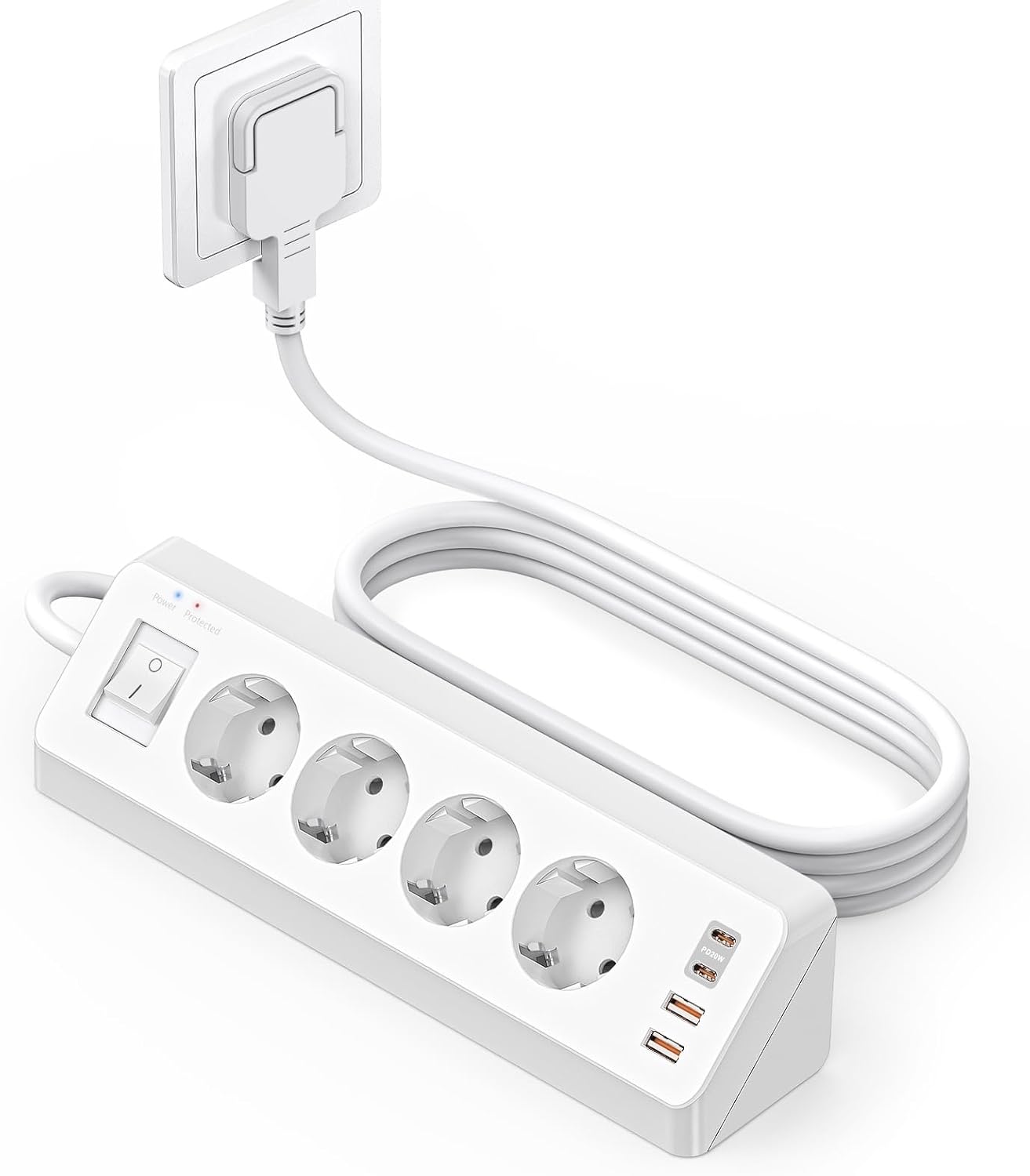 Kompakte Steckdosenleiste mit USB